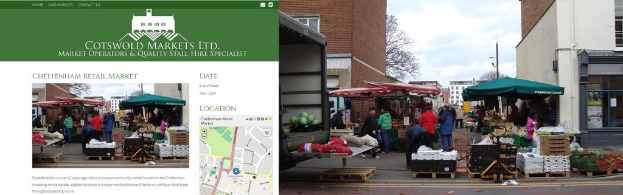 Leute shoppen auf einem Markt bei sonnigem Himmel.