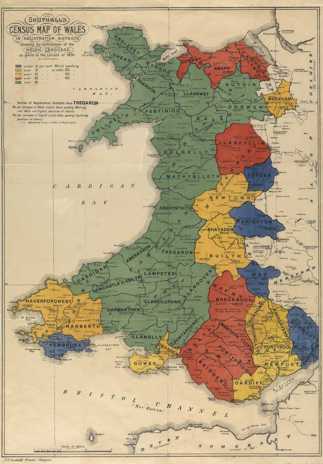A poster map of Wales and England with counties highlighted in different colors, accompanied by text detailing county names and boundaries.