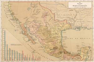 Eine Plakatkarte von Mexiko mit der Ausdehnung der mexikanischen Revolution hervorgehoben, enthaltend detaillierten Text und numerische Daten.