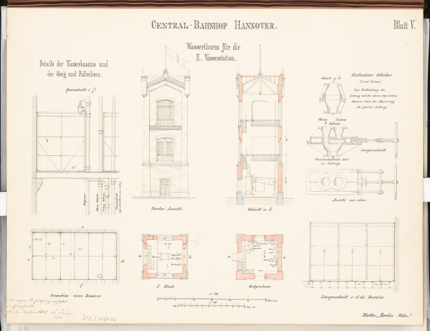 Cover of a book featuring a detailed architectural drawing of the Central Bahnhof Hannover building, with visible windows, doors, and other structural elements; text on the book provides additional information about the design.