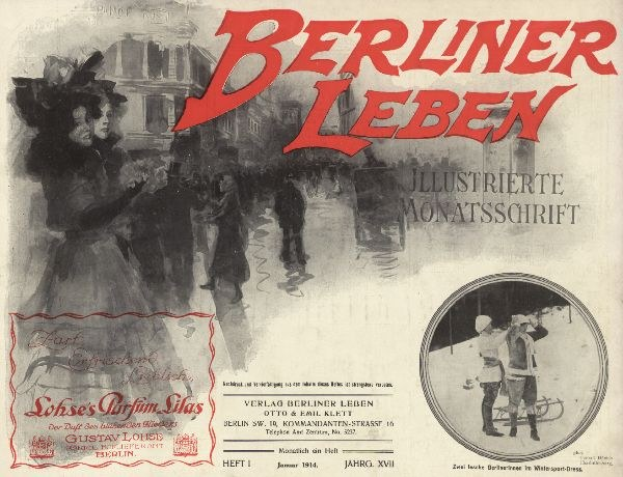 Old book titled "Berliner Leben" featuring a photograph of people in traditional German attire on its cover.