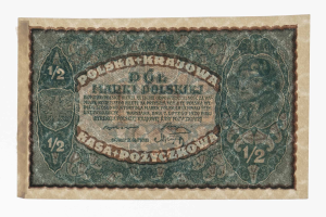 Polish banknote featuring a man's portrait with the text "Polska krajowa" against a white background.