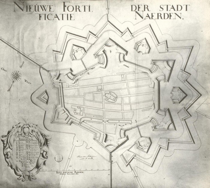 Detailed map of Niederlande, Germany, on paper with street names, buildings, landmarks, and additional text information.