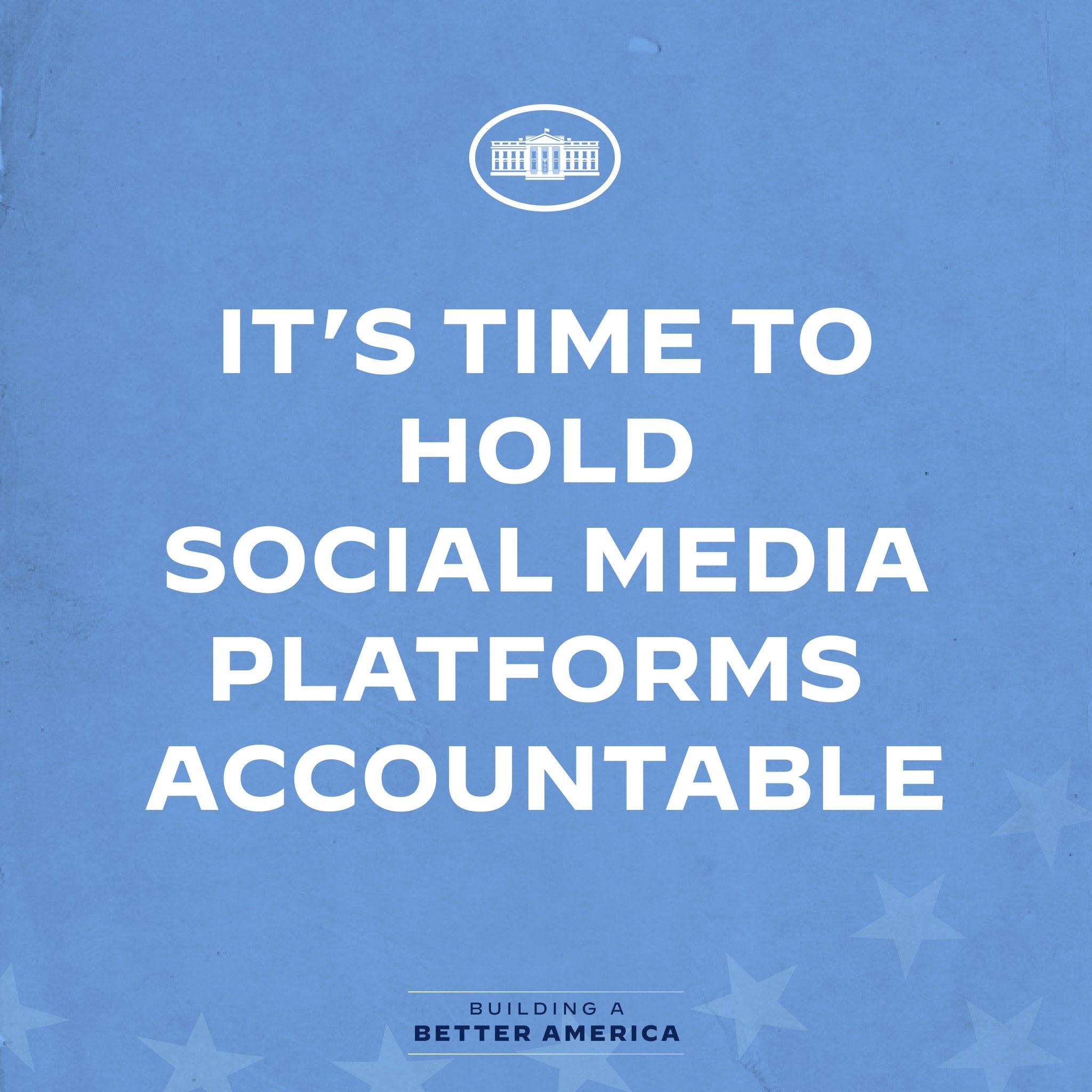 Ein Plakat mit fetter schwarzer Schrift auf einem weißen Hintergrund, das 'Es ist an der Zeit, Social-Media-Plattformen zur Rechenschaft zu ziehen' lautet und von einem dünnen schwarzen Rand eingerahmt ist.