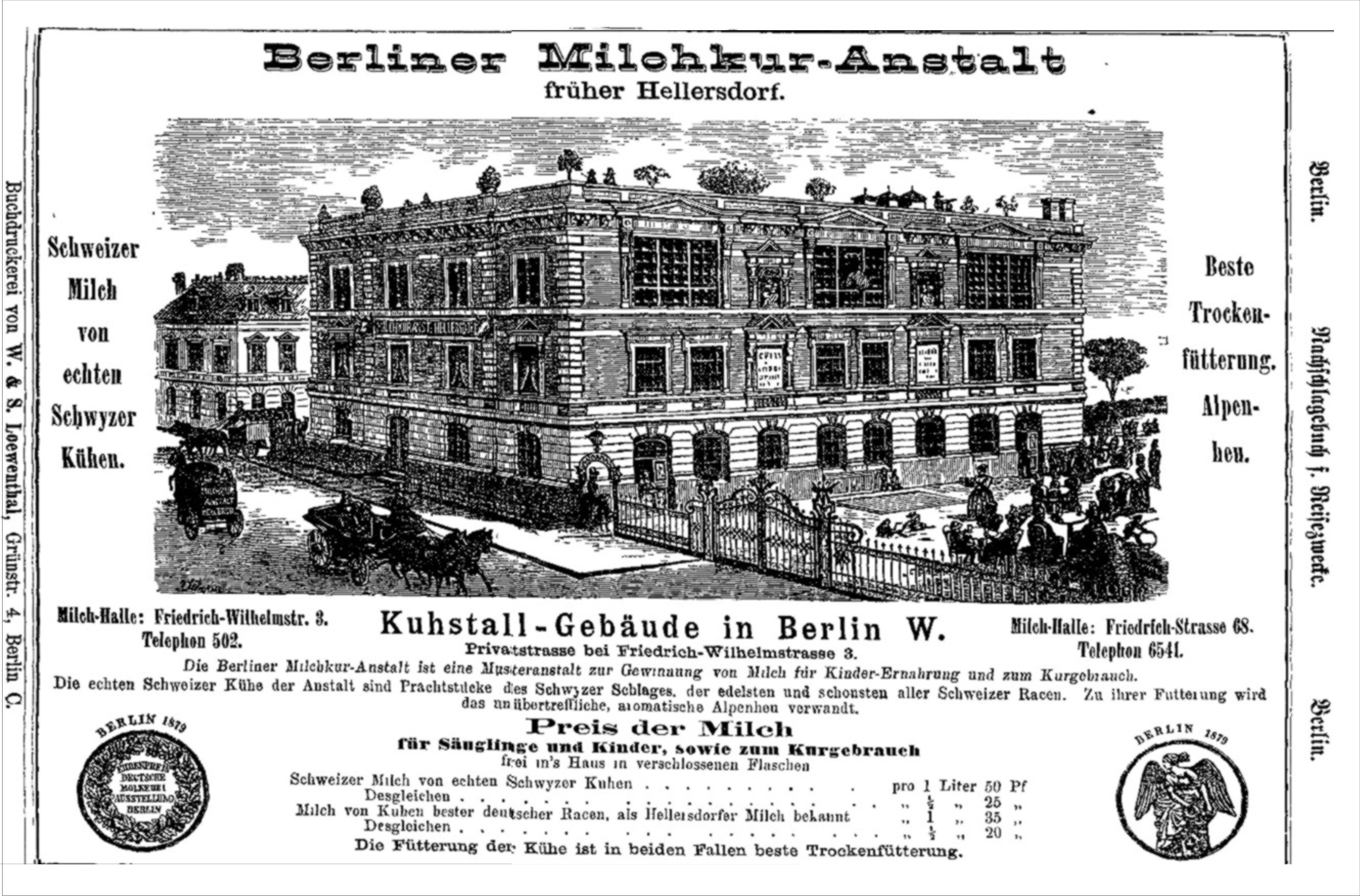 Black and white advertisement for a building in Berlin, Germany, featuring text on the structure.