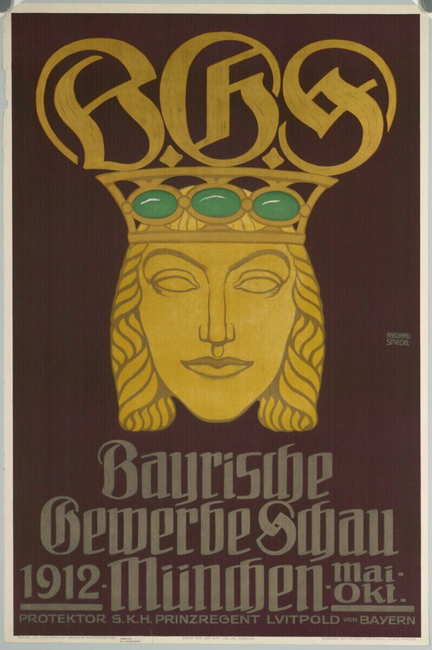 Poster for the Bavarian Beer Festival in Munich, Germany, featuring a crowned person's face surrounded by text.