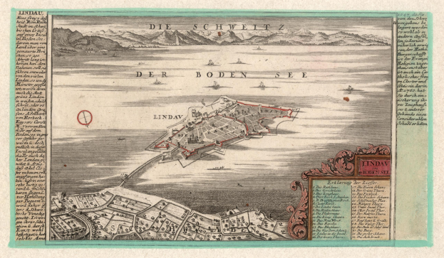 Ein altes, detailliertes Stadtplan von Berlin, Deutschland, in einem Rahmen mit kunstvollen Verzierungen und Text.
