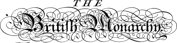 Fetter schwarzer Text, der 'The British Monarchy' in der Mitte auf einem weißen Hintergrund mit einem schmalen schwarzen Rand zeigt.