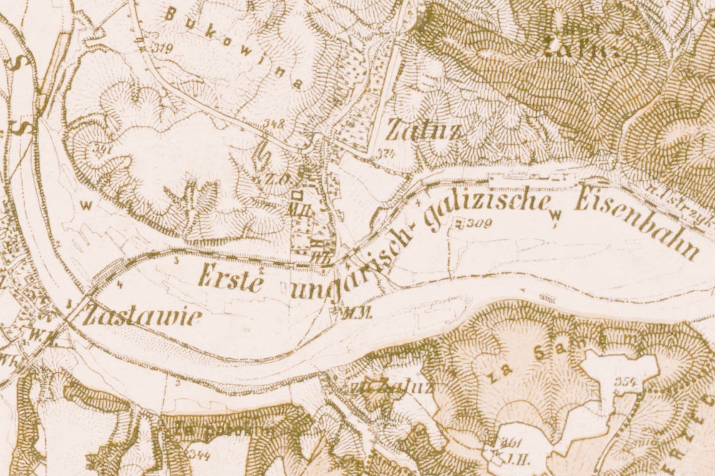 Detailed old map of Eisenbahn, Germany, displaying streets, buildings, and landmarks with text annotations.