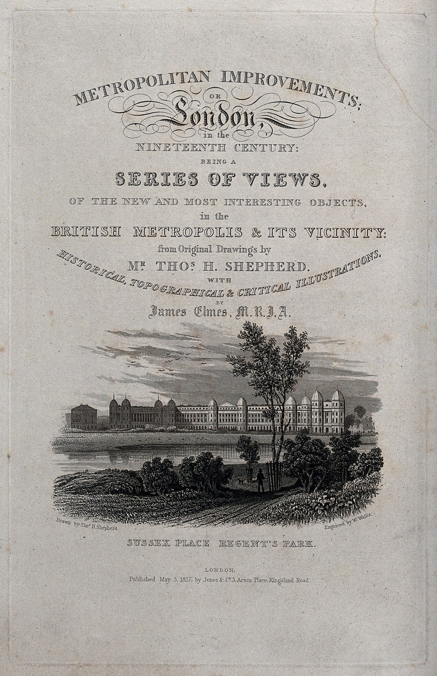 Old book cover with a detailed illustration of a cityscape, including green trees, tall buildings, and classic-style text.