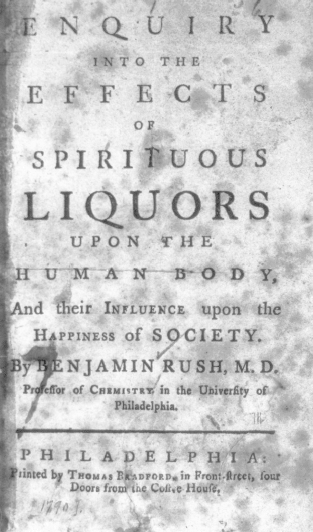 Old book titled "Enquiry into the Effects of Spiritual Liquors Upon the Human Body and Their Influence Upon the Happiness of Society."