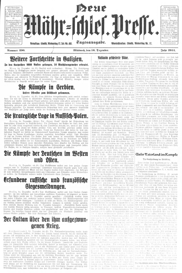 Front page of a 1914 German newspaper featuring a black and white portrait of a suited man, titled "Deutsches Reichstag, Vol 1, No 1, September 18, 1914".