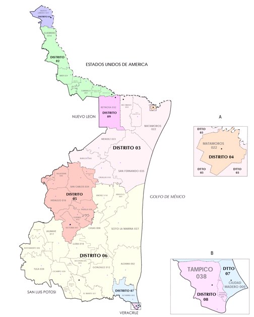 Politische Landkarte Mexikos mit farbigen Provinzen, ihrenHauptstädten und einem weißen Hintergrund.