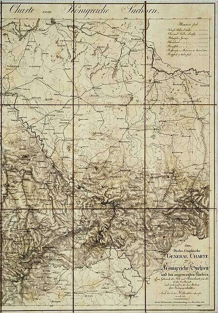 Old map of the British Empire in the 19th century, showing the Kingdom of Saxony-Anhalt, printed on paper with additional text.