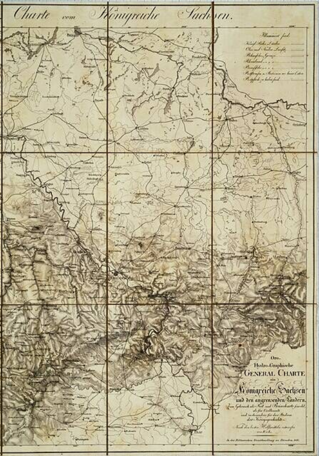 Old map of the British Empire in the 19th century, showing the Kingdom of Saxony-Anhalt, printed on paper with additional text.