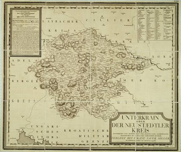 Old paper map of 17th-century Netherlands showing the Neusiedtler Kreis region with text annotations.