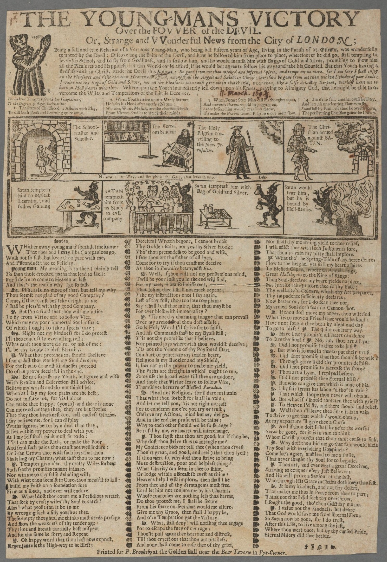 Ein siegestaumelndes Papiercollage mit fetter Schrift und detaillierten Illustrationen entschlossener junger Männer.