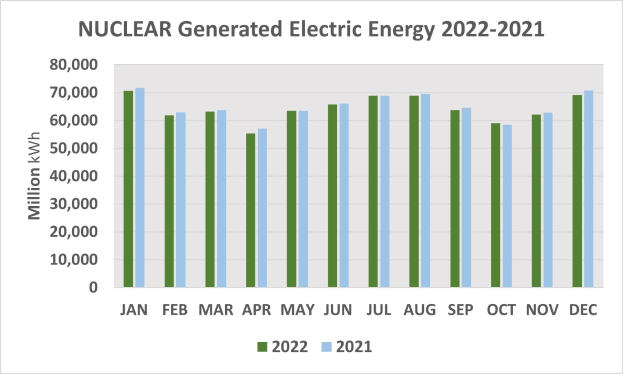Liniengraph, der die nuclear-generated-electric-energy von 2021 bis 2022 zeigt, mit begleitendem erklärendem Text.