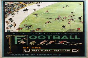 Plakat, das Zuschauer bei einem Fuballspiel in einem Stadion zeigt, betitelt "Fuball unter der Erde - Londoner Humor Nr. 3."