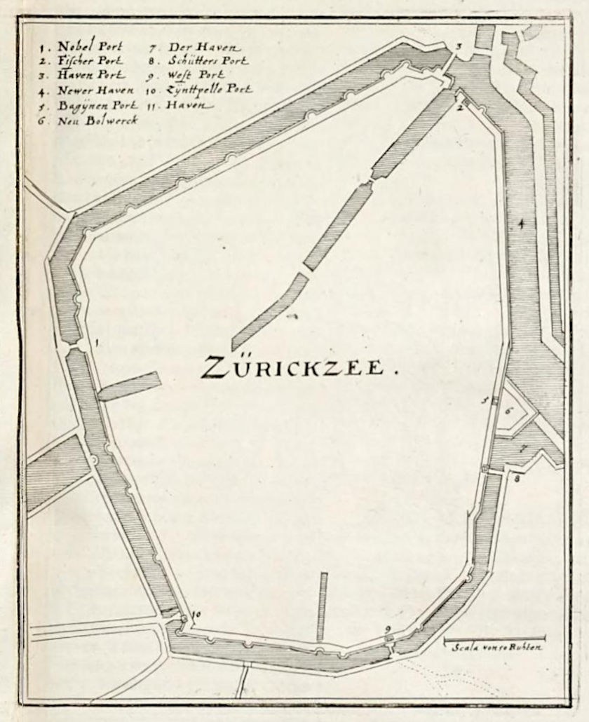 Detailierte Papierkarte von Zürich, Schweiz, mit Straßen, Gebäuden und Sehenswürdigkeiten mit handgeschriebenem Text.