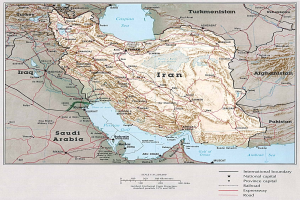 Große detaillierte politische Karte von Iran, die wichtige Städte, Flüsse und geografische Merkmale zeigt, mit Text und Zahlen unten.