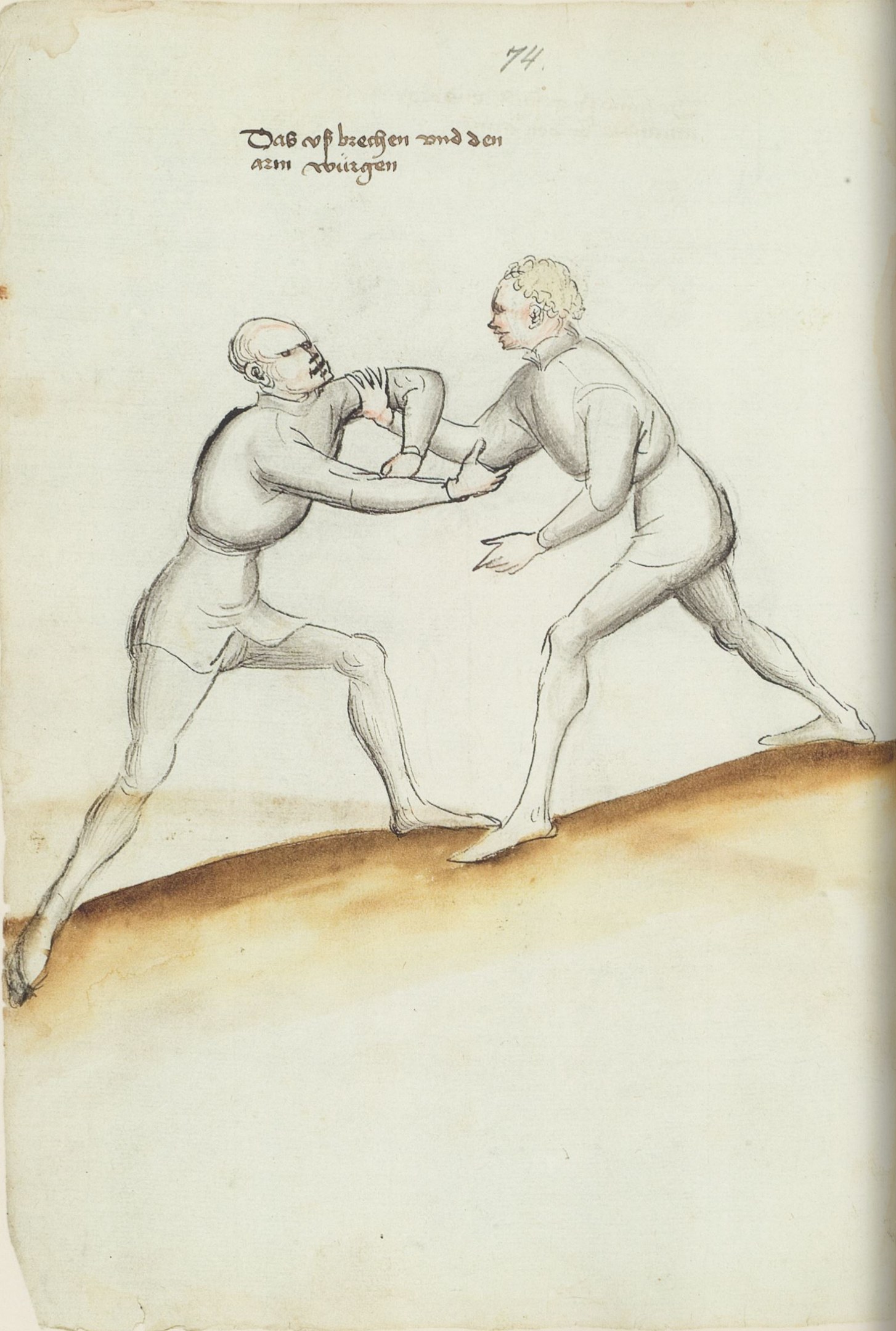 Zwei Männer geraten in eine körperliche Auseinandersetzung, einer schlägt zu, während er auf einem textbedeckten Papier steht.