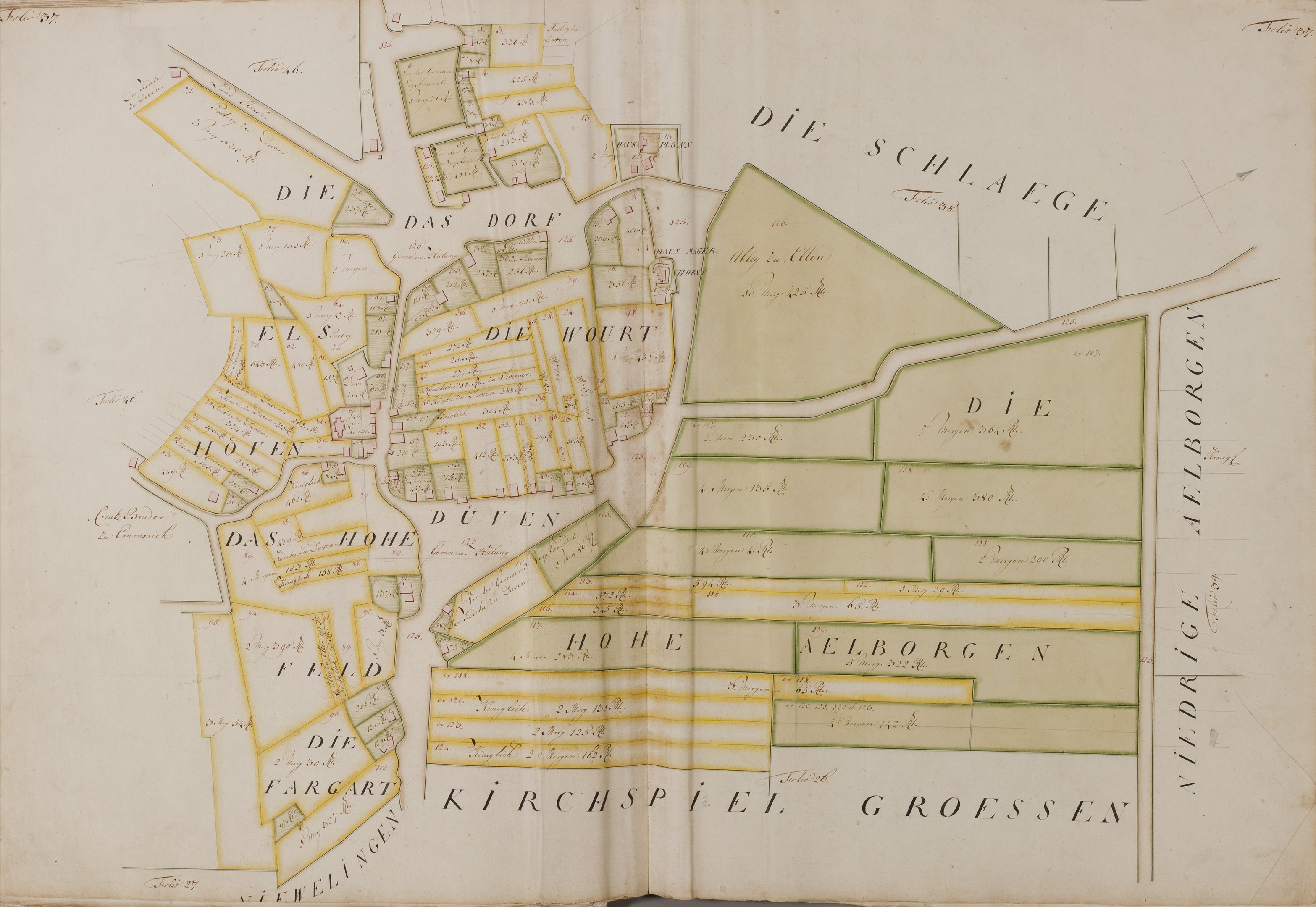 An old book featuring a detailed map of Hamburg, Germany, with visible text about the city's population, streets, and landmarks.