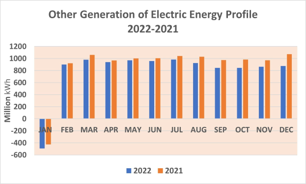 Liniengraph, der das Erzeugungsprofil anderer elektrischer Energiequellen von 2021 bis 2022 zeigt, mit begleitendem erklärendem Text.