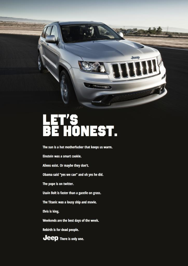 Ein Auto mit Text darunter, einschließlich Zitaten, in einem bearbeiteten Bild.