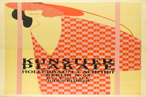 Ein Plakat für Kunstler Plakate in Berlin, Deutschland, das eine Frau mit einem menschlichen Gesicht und Text zeigt, der Informationen zum Event enthält.