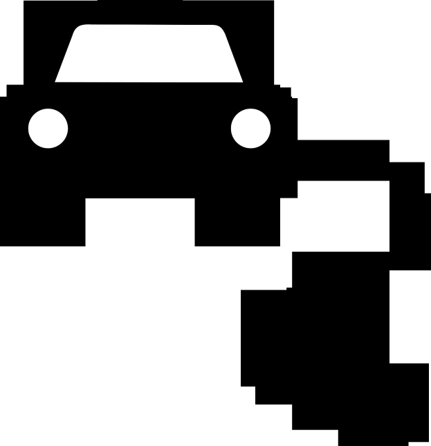 Schwarz-weißes Icon eines Elektroautos, das an ein Ladekabel angeschlossen ist.