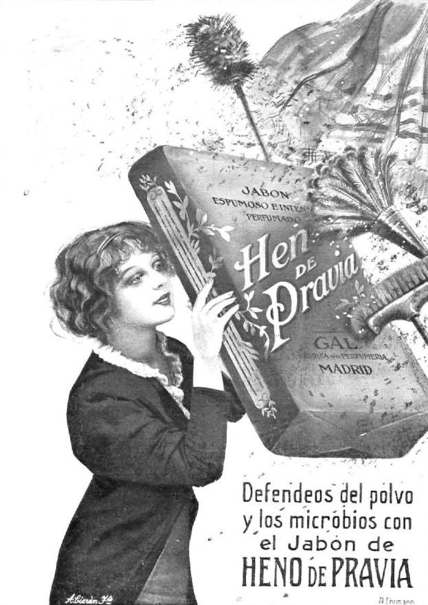 Advertisement poster for Hen de Pravia featuring a woman holding a product box with promotional text.