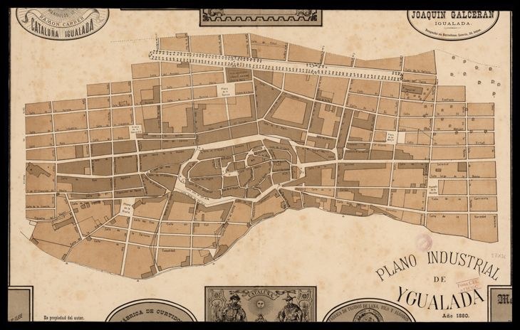 Old map of Yucatan, Mexico, with a black border, showing detailed streets, buildings, and landmarks, including textual information about population and locations.