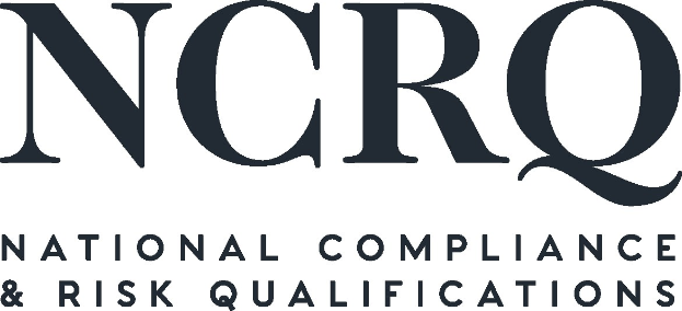 White background with centered bold black text "National Compliance & Risk Qualifications" in a modern, professional font, enclosed by a thin black border.