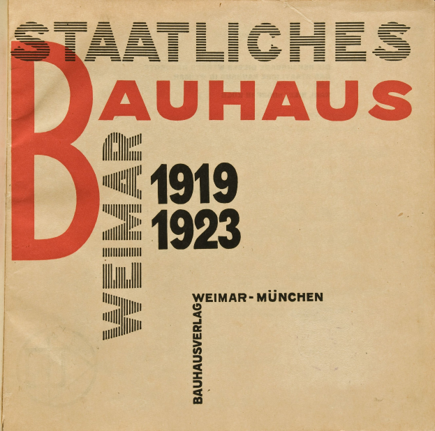 Hardcover book titled "Staatliches Bauhaus 1919-1923 Weimar-München" with a light blue glossy cover and bold white text.
