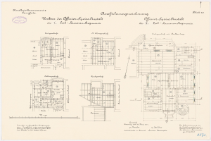Ein detaillierter Grundrissplan des ehemaligen Bundeskanzleramts, der architektonische Layouts und Textannotationen zeigt.