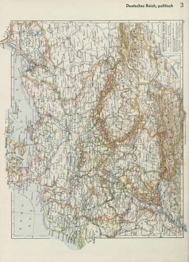 Alte 19. Jahrhundert-Karte von Deutschland, die politische Teilung zeigt, auf Papier gedruckt mit Text über und unter.