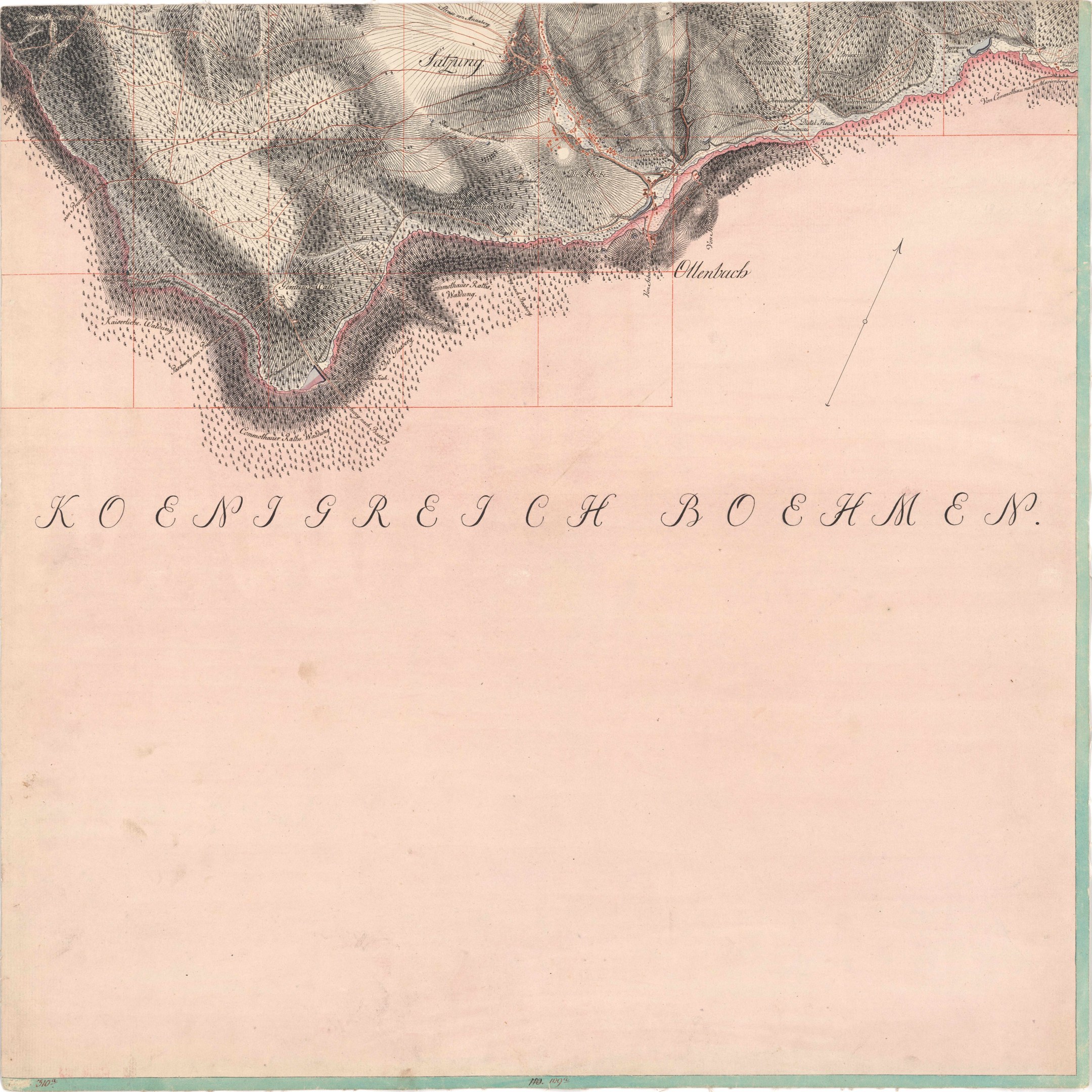 Old detailed map of Koesjrejch Boekmen showing streets, buildings, and text with population, density, and location information.