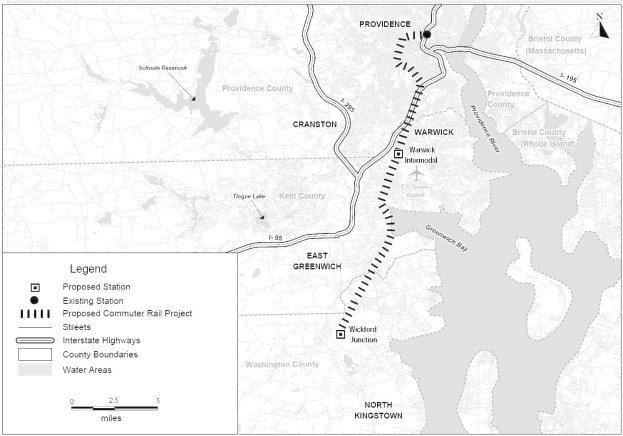 Schwarze und weiße Stadtkarte mit einem Fluss, beschriftet mit "Vorgeschlagenes S-Bahn-Projekt".