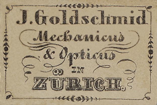 Visitenkarte für J. Goldschmidt Mechanicus & Optics in Zürich, wahrscheinlich aus dem frühen 20. Jahrhundert.