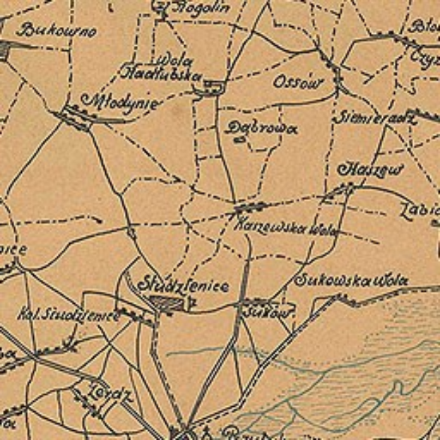 Detailed old map of Stadtzenice showing streets, buildings, landmarks, and text with additional city information.