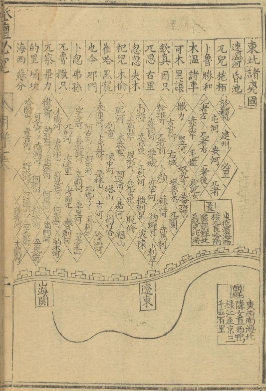 Ein detaillierter Stadtplan von Shanghai, China, aus einem alten Buch mit chinesischer Schrift, der Straßen, Gebäude und Sehenswürdigkeiten zeigt.