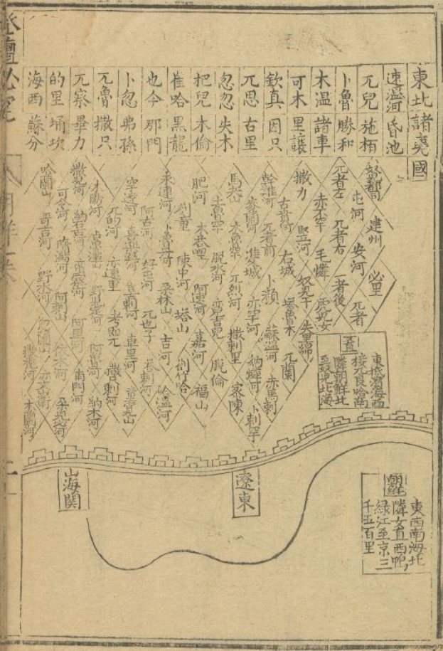 Ein detaillierter Stadtplan von Shanghai, China, aus einem alten Buch mit chinesischer Schrift, der Straßen, Gebäude und Sehenswürdigkeiten zeigt.