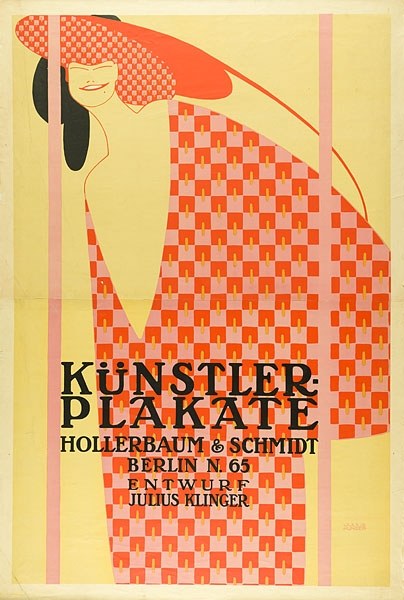 Poster for Kunstler Plakate in Berlin featuring a woman with a human face and text providing event information.