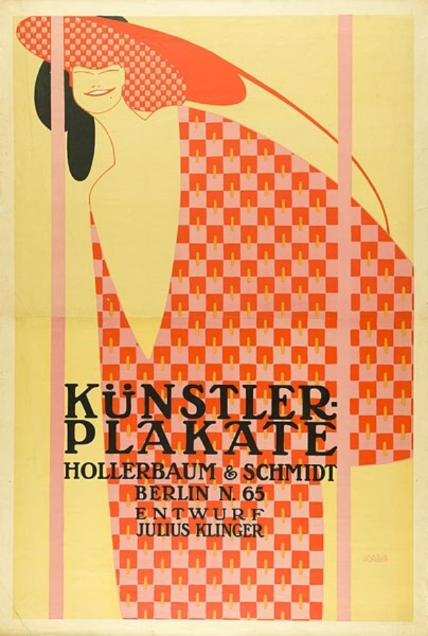 Poster for Kunstler Plakate in Berlin featuring a woman with a human face and text providing event information.