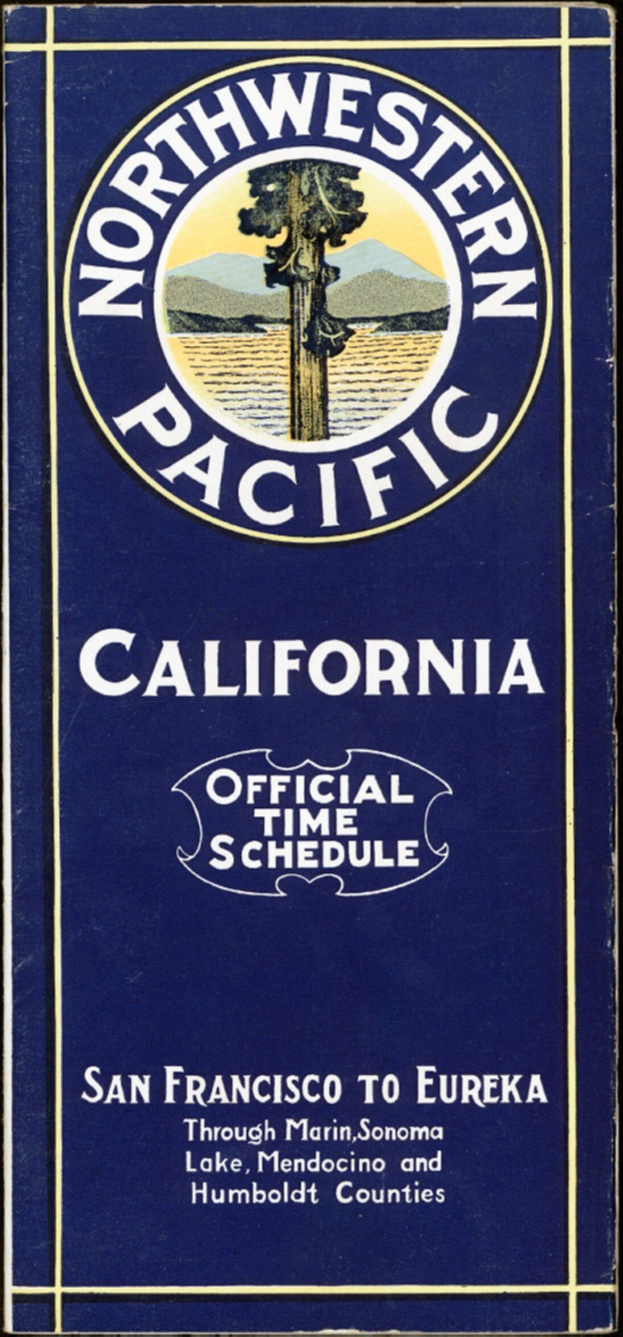 Poster titled "Northwestern Pacific California Official Time Schedule" on a black background.