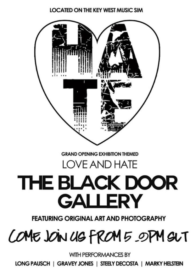 Ein weißes Plakat mit dem Wort "HATE" in Schwarz in der Mitte eines Herzsymbols.